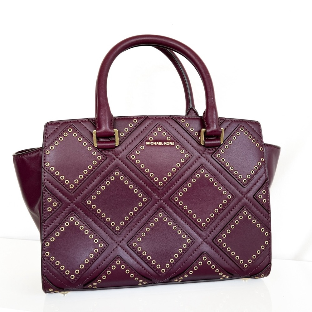 Michael Kors Red and Purple Quilted Shoulder Bag with Gold Accents